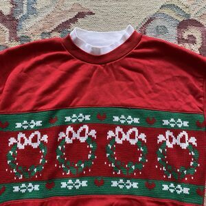 Vintage Nutcracker Christmas Sweatshirt Small Quilted Wreaths Ugly Mockneck